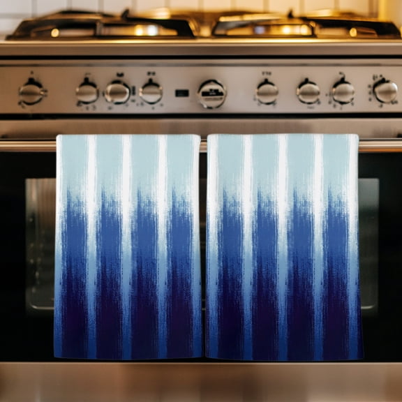 Navy Indigo Stripe Kitchen Towels Set of 1, Coastal Modern Deep Sea Ombre Nautical Absorbent Dish Towels for Kitchen, Microfiber Hand Towel, Quick Drying Tea Towel for Cleaning Decorative Dishcloths