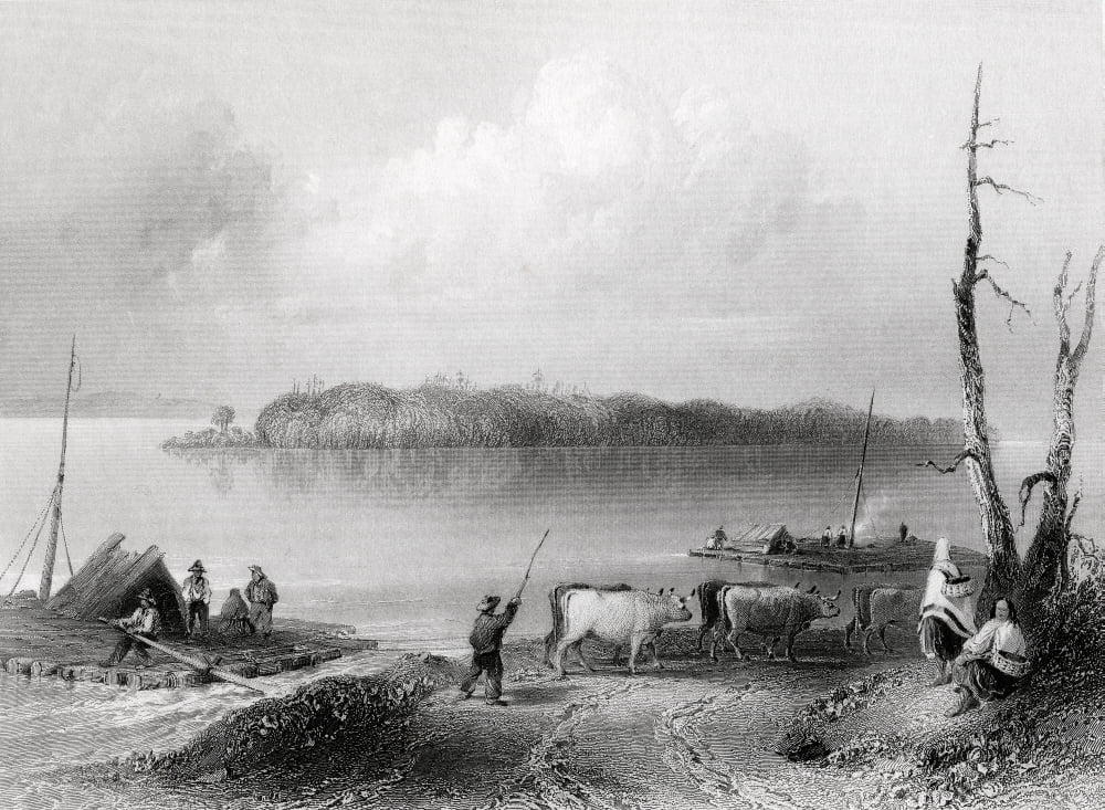 Navy Island Niagara River Ontario Canada From The Canada Side Engraved By C Cousen After W H Bartlett Canvas Art - Ken Welsh Design Pics (17 x 12)