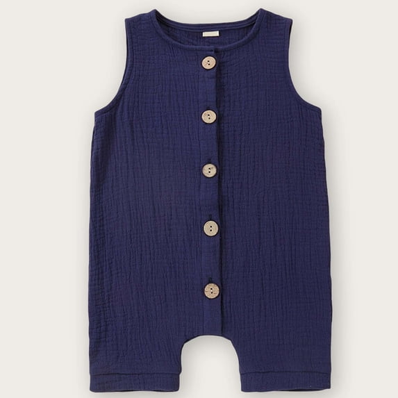 Navy Kids Girls Romper Cotton Sleeveless Outfit | Snap Crotch for Easy Diaper Change | Newborn Kids Kids Clothes 0-3 3-6 12-18 Months,Size 18 Months