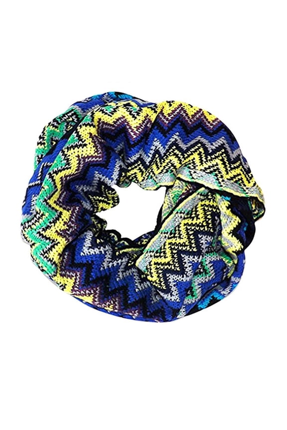 Navy Knitted Chevron Multicolor Zigzag Infinity Loop Scarf