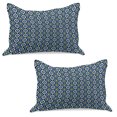 thumbnail image 1 of Navy Knitted Quilt Pillowcover Set of 2, Abstract Leafm with Inner Circle Spots in Vibrant Tones Hippie Pattern, Standard Queen Pillow Sham Bedroom, 30" x 20", Dark Blue Yellow White, by Ambesonne, 1 of 1