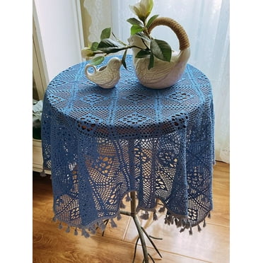 Navy Lace Handmade Vintage Tablecloth Kitchen Tablecloths for Party Banquet Dining Wedding Decorations