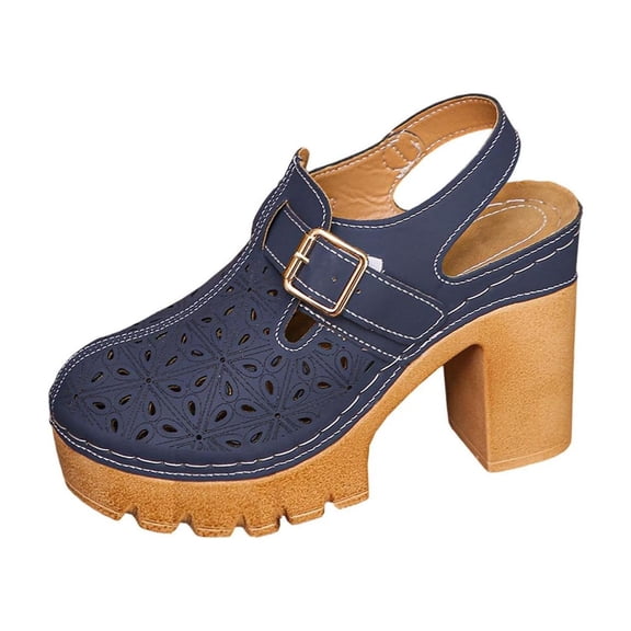 Navy Ladies Fashion Sandals With Closed Toe And Sturdy Heel For Warm Weather Style And All Day Use Comfort