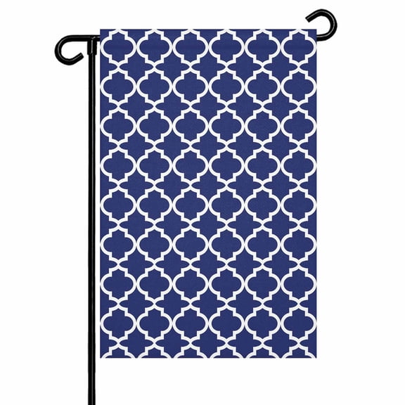 Navy Lake Blue Morocco Garden Flags for Outside Minimalist Geometric Pattern Double Sided Yard Flags Outdoor House Decoration, Small 12X18 Inch,