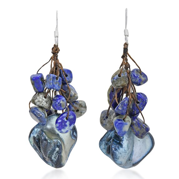 Navy Lapis Cluster Shell Drop .925 Silver Earrings