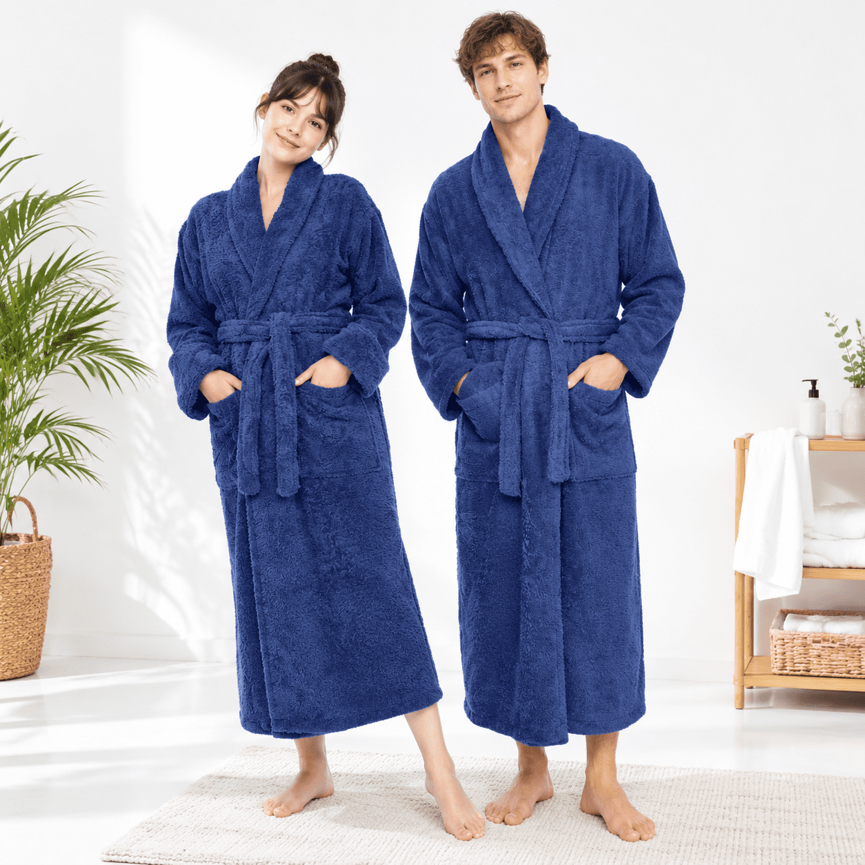 Navy Large Cotton Terry Cloth Unisex Bath Robe for Women & Men ...