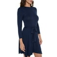 thumbnail image 1 of Navy Large Size Women's Long Sleeve Midi Cocktail Dress, Round Neck, Sexy, for Formal, Wedding Guest, Party, 1 of 6