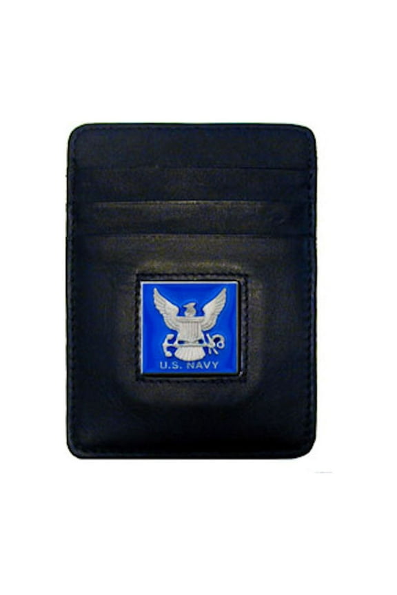 Navy Leather Money Clip Cardholder