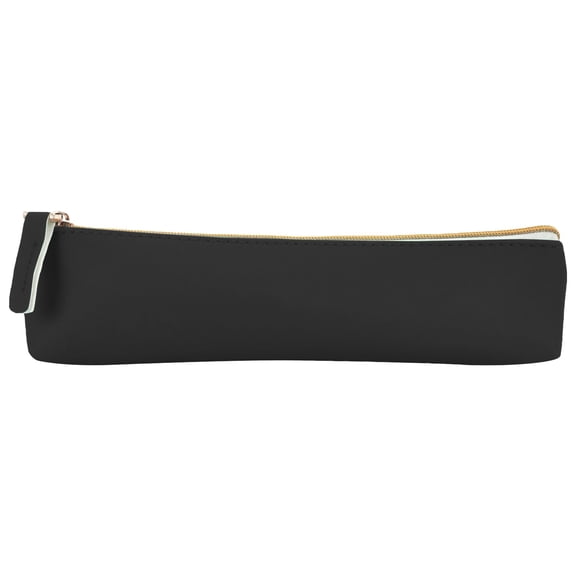 Navy Leather Pencil Case with Zipper, Aesthetic Stationery Storage Bag for Pens Makeup Office Travel, 1Pcs