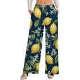 thumbnail image 1 of Navy Lemon Grove Print Women's Casual Wide Leg Pants Comfort Pockets Elastic Waist Loose Fit Pants, 1 of 7