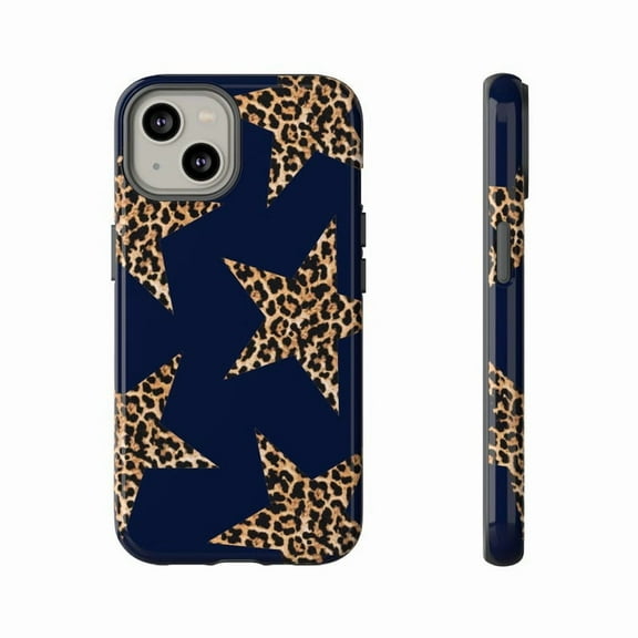 Navy Leopard Print Star Y2K Aesthetic Trendy Phone Case for iPhone 16 15 14 13 12 11 Pro Max up to 5XL