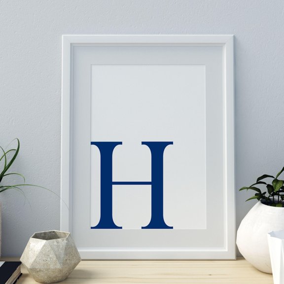 Navy Letter H Wall Art Minimalist Monogram Alphabet Initial Art Vintage Style