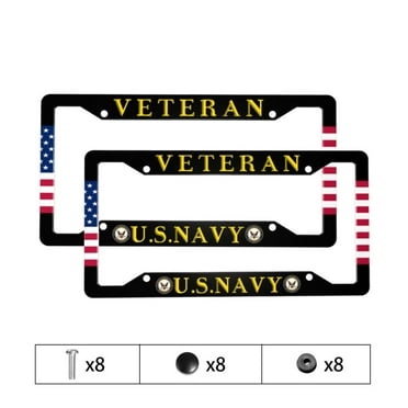 Navy License Plates Frame Holder Cover Metal Aluminum Patriotic Car Tag with 4 Holes for USA Canada Vehicle Standard (Set of 2, 12.3" x 6.3")