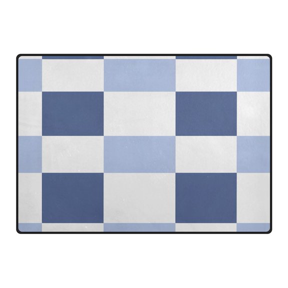 Navy Light Blue Check Pattern Area Rug 80x58 Inch Non Slip Absorbent Soft for Living Room Dining