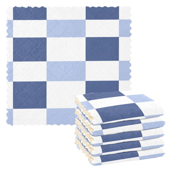 Navy Light Blue Check Pattern Dish Towels 6 Pack Kitchen Cleaning Dish Cloths Absorbent Reuseable Cleaning Cloths 11'' x 11''