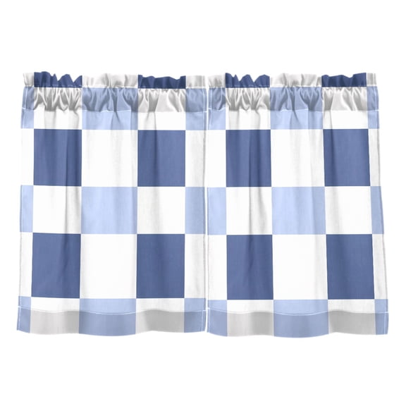 Navy Light Blue Check Pattern Tier Curtains Tier Kitchen Living Room Bedroom Balcony 2 Panels 27x36 Inch