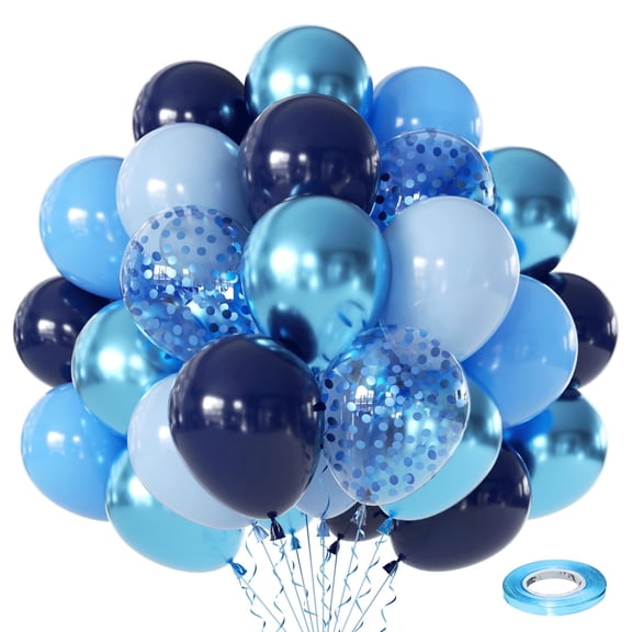Navy Light Metallic Blue Balloons Set, 50 Pcs 12 Inch Pale Blue Latex Balloon with Ribbon for Birthday Wedding Graduation Anniversary Party Decorations