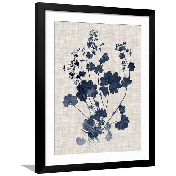 Art.com Navy & Linen Leaves II Art Print by Vision Studio, Black Frame Wall Art, 32" x 40"