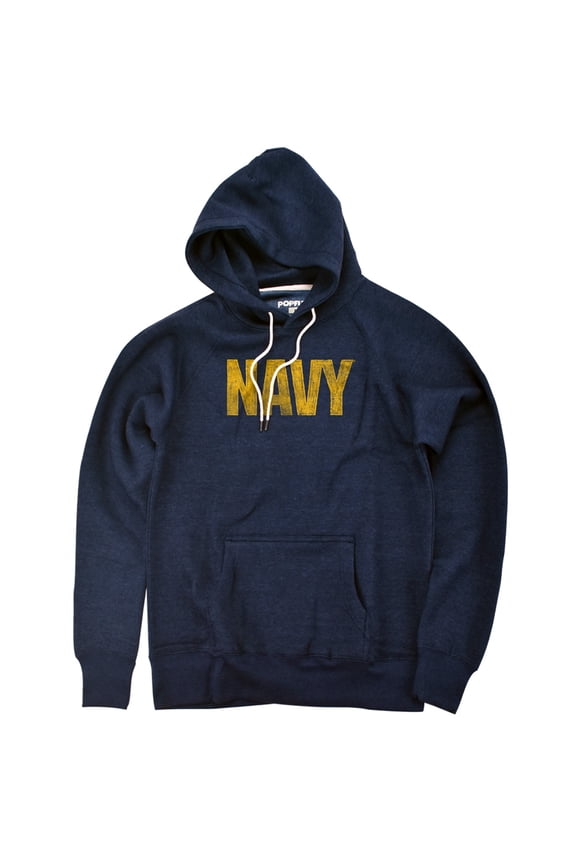 Navy Logo Unisex Adult Slim Fit Pull-Over Heather Hoodie, Navy, Medium