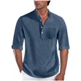 thumbnail image 1 of Navy Long Short 3/4 Length Sleeve Tee Shirts for Mens Fall Winter Collared Neck Faux Linen Lounge Cardigan Plain Tops Shirt Mens Button 2026 Soft Comfy Clothes M, 1 of 7