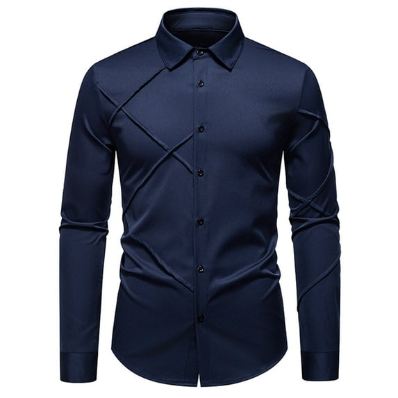 Navy Long Sleeve Tops for Man Summer Fall Collared Turtle Neck Lounge Basic Tops Shirt Blouses Man Button 2026 Soft Comfy Clothing Fashion Country Concert Y2K M