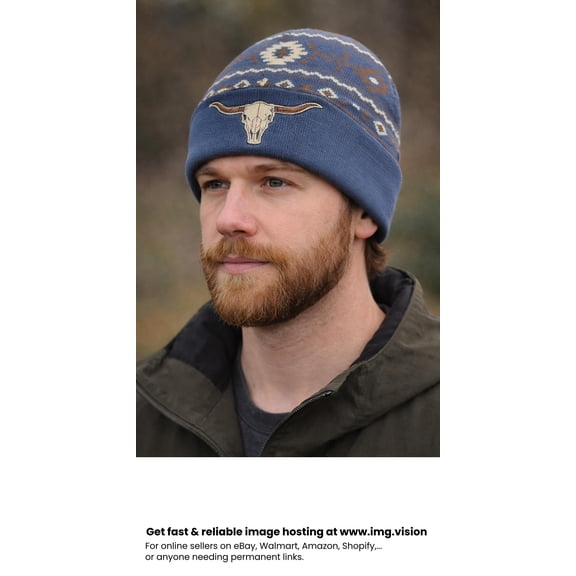 Navy Longhorn Skull Beanie, Southwest Design-BEN-32