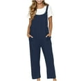 thumbnail image 1 of Navy Loose Fit Jumpsuits for Women Fall Summer Faux Linen Casual Thin Overall Straight Leg Plain Long Leg Jumpsuits Pants Romper Teen Girls 2025 Clothes Fashion M, 1 of 8
