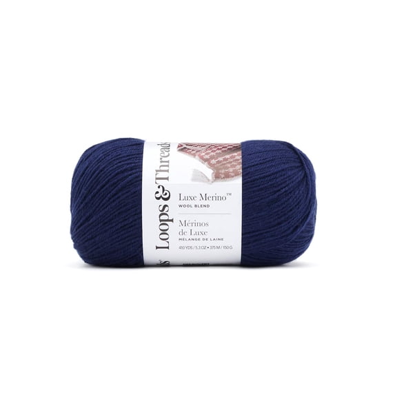 Loops & Threads Navy Luxe Merino Solid Yarn - Light Weight Yarn for Knitting, Crochet, Weaving, Arts & Crafts, 15 Pack