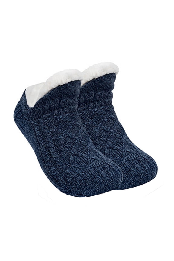 Navy M Winter Non-Slip Gripper Socks For Adults And Kids, Super Soft Fleece Lined Thermal Slip-Resistant House Socks, Cozy Warm Fuzzy Indoor Outdoor Slipper Socks, Size M, 0.2 Lb