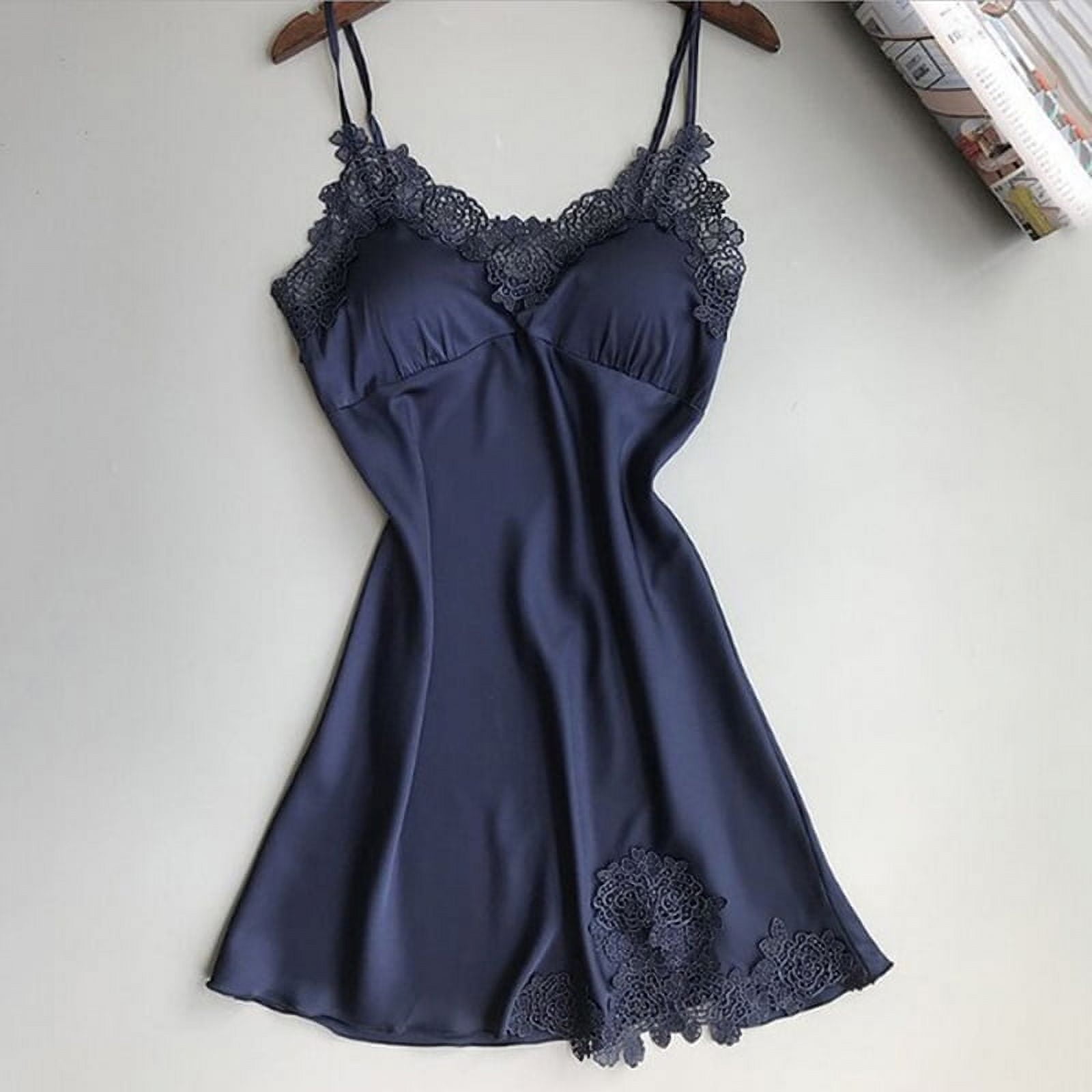 (Navy M) Women Sexy Lingerie Silk Lace Robe Dress Babydoll Nightdress ...