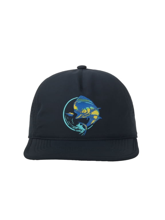 Navy Mahi Mahi 5-Panel Fishing Cap Unstructured, Flat Bill Snapback, One Size