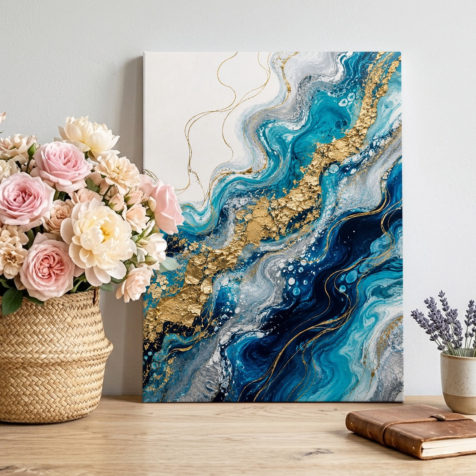 Navy Marble Texture Canvas Wall Art for Living Room 14