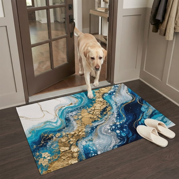 Navy Marble Texture Small Area Rugs 2x3 Abstract Fluid Marble Gold ...