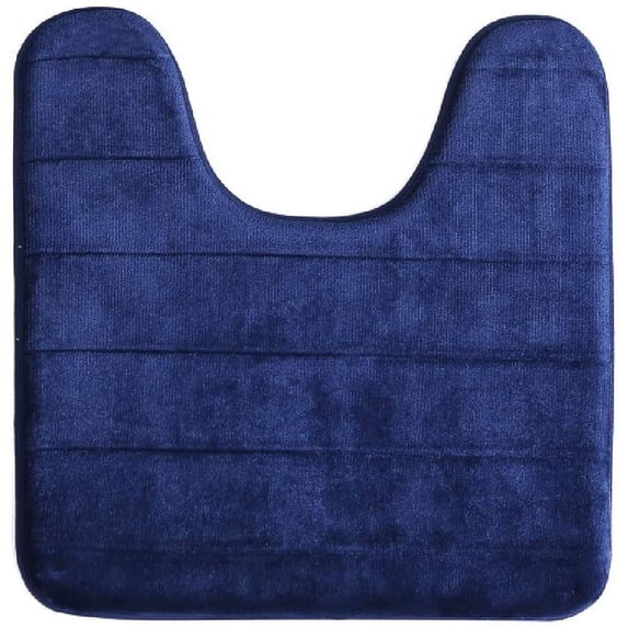 WPM Soft & Cozy Bath Rugs U-Shaped Non-Slip Navy Memory Foam Contour Mat, 20" x 24", Absorbent