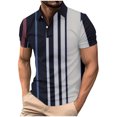 thumbnail image 1 of Navy Mens Fish Net Striped T Shirts Loose Fit Tee Tops for Man Short Sleeve Henley Turtle Neck Brunch Summer Fall Tee Shirt Button 2025 Clothing Y2K XXL, 1 of 5