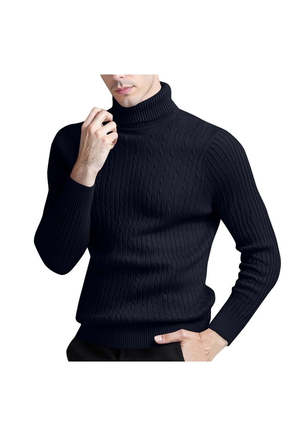 Navy Mens Lounge Going Out Long Sleeve for Mens Turtle Neck Sweater Slimming Tunics Crochet Warm Cable Knit Basic Fall Winter 2026 Clothing Trendy XL