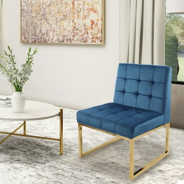Navy Metal Frame Tufted Velvet Single Sofa Armless Accent Chair, Leisure Chair, Set of 1