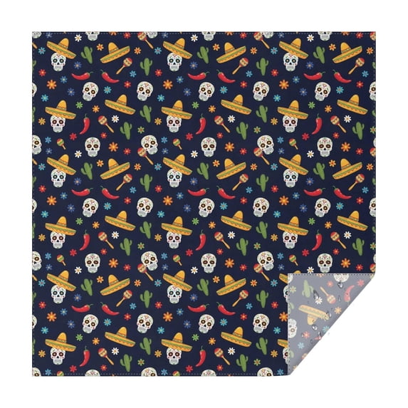 Navy Mexican Skull Pattern Square Tablecloth,Waterproof Square Table Cover,Wipeable Spillproof Washable Table Cover for Home Kitchen Party Decor 42"X42"(107x107cm)