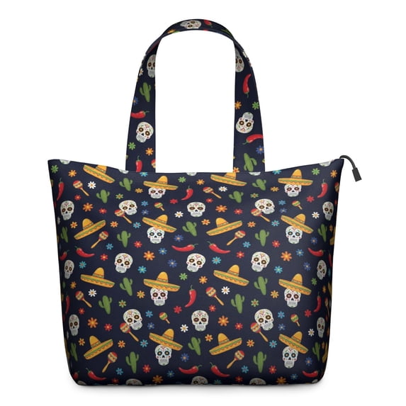 Navy Mexican Skull Pattern Travel Tote Bags for Women Carry On,Large Weekender Bags for Women Travel,Multi Functional Duffle Bag for Work,Shopping,Sports