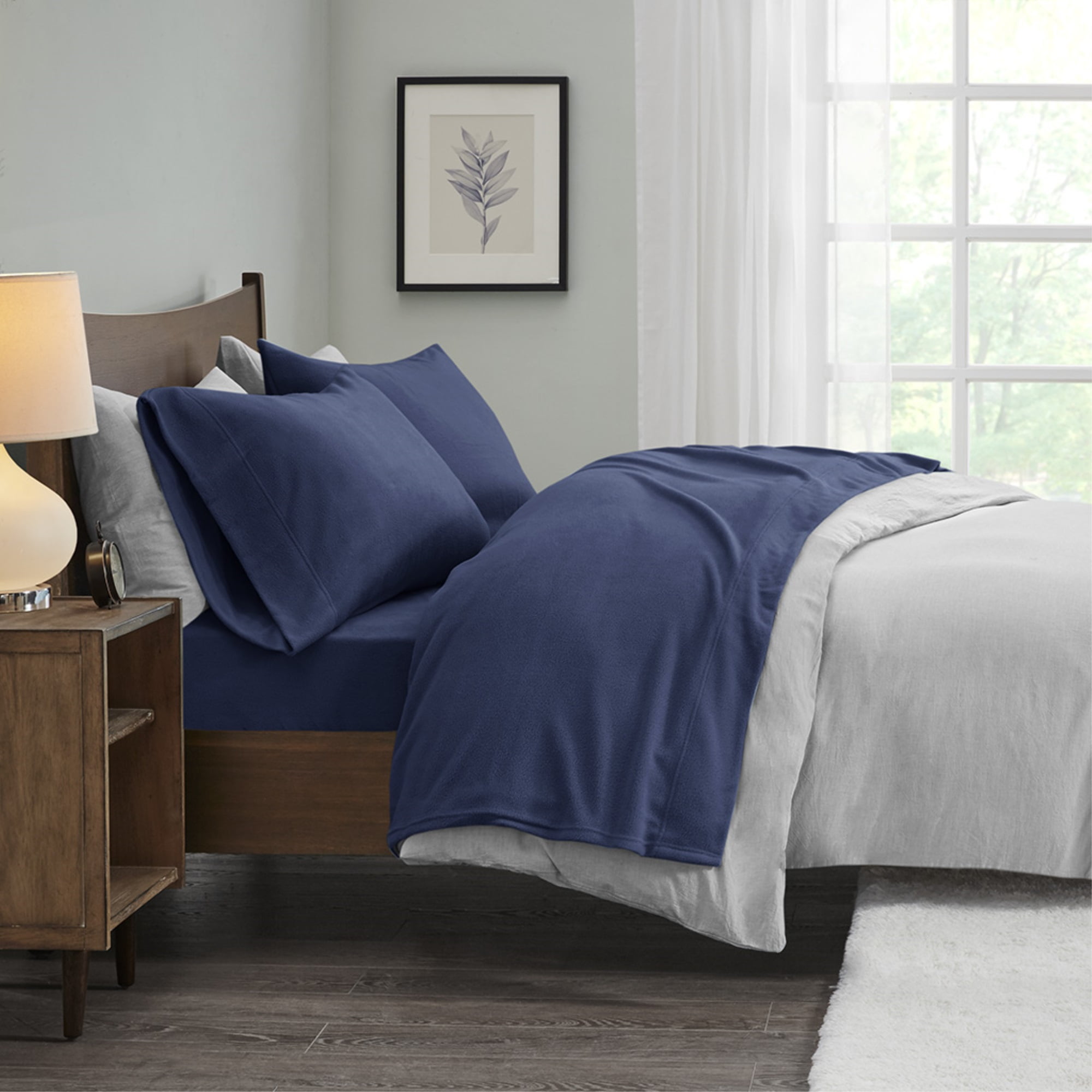 Viviland Plush Micro Fleece Queen Sheet Set - Super Soft & Warm Winter Bedding, Navy Blue, Deep Pocket
