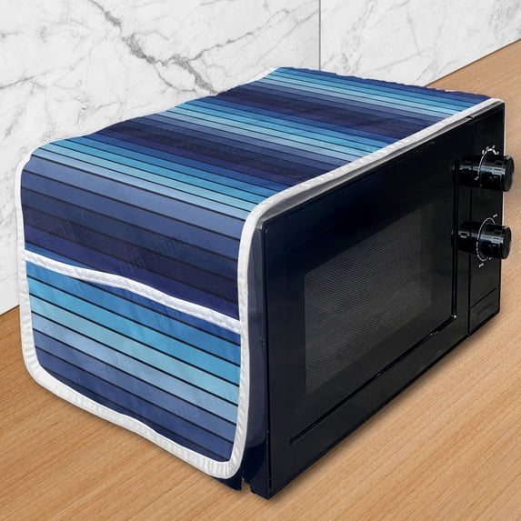 Navy Microwave Oven Cover, Plaques in Marine Tones Border Lines Sketchy Details Print Image, Water Resistant Organizer with Pockets for Kitchen, 36" x 12", Dark Blue and Pale Blue, by Ambesonne