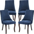 thumbnail image 1 of Navy Mid Century Dining Chairs Set of 4, Modern Kitchen & Dining Room Chairs Set of 4, Linen Upholstered Kitchen Chairs for Dining Table, Sillas de Comedor, Wood Legs (Blue, 4 Pcs), 1 of 12
