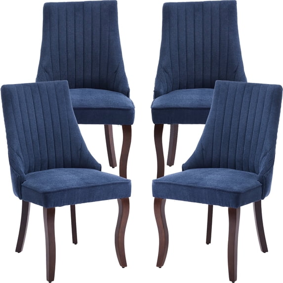 Navy Mid Century Dining Chairs Set of 4, Modern Kitchen & Dining Room Chairs Set of 4, Linen Upholstered Kitchen Chairs for Dining Table, Sillas de Comedor, Wood Legs (Blue, 4 Pcs)