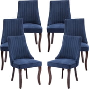 Navy Mid Century Dining Chairs Set of 6, Modern Kitchen & Dining Room Chairs Set of 6, Linen Upholstered Kitchen Chairs for Dining Table, Sillas de Comedor, Wood Legs Blue, 6 Pcs