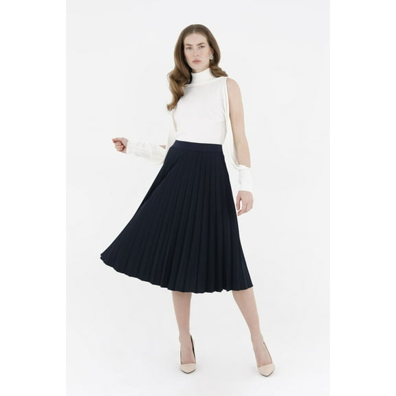 Navy Midi Thin Pleated Below The Knee Skirt