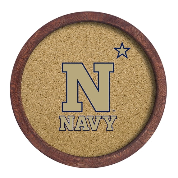 Navy Midshipmen 20.25'' Round Faux Barrel Framed Cork Board