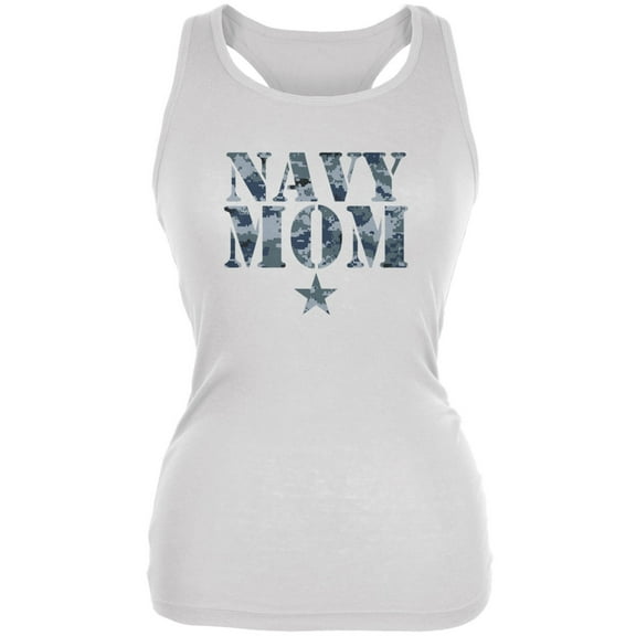 Navy Mom White Juniors Soft Tank Top - Small