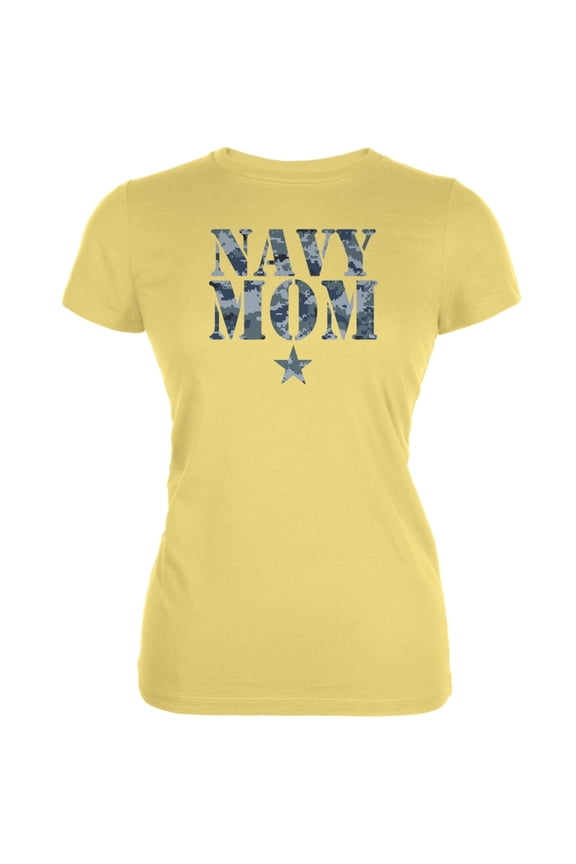 Navy Mom Yellow Juniors Soft T-Shirt - Medium