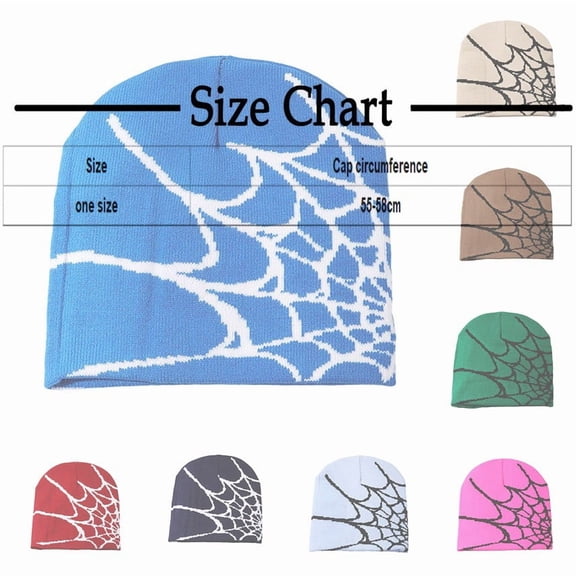 Navy Navy Y2K Spider Web Jacquard Knit Beanie Winter Warm Trendy Street Fashion Unisex Cap Head Circumference 22.1-24.4 Inch