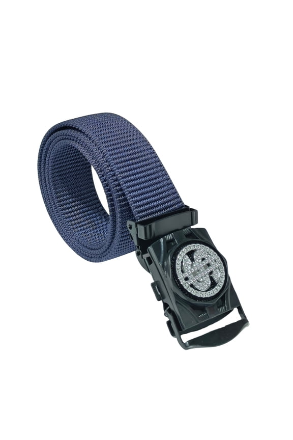Navy Nylon Adjustable Belt with Silver Auto-Locking Buckle | Heavy-Duty, Comfortable and Easy-to-Use Everyday Strap